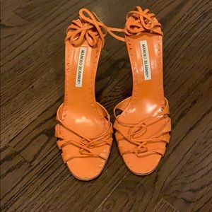 Manolo Blahnik Strappy Orange Heels